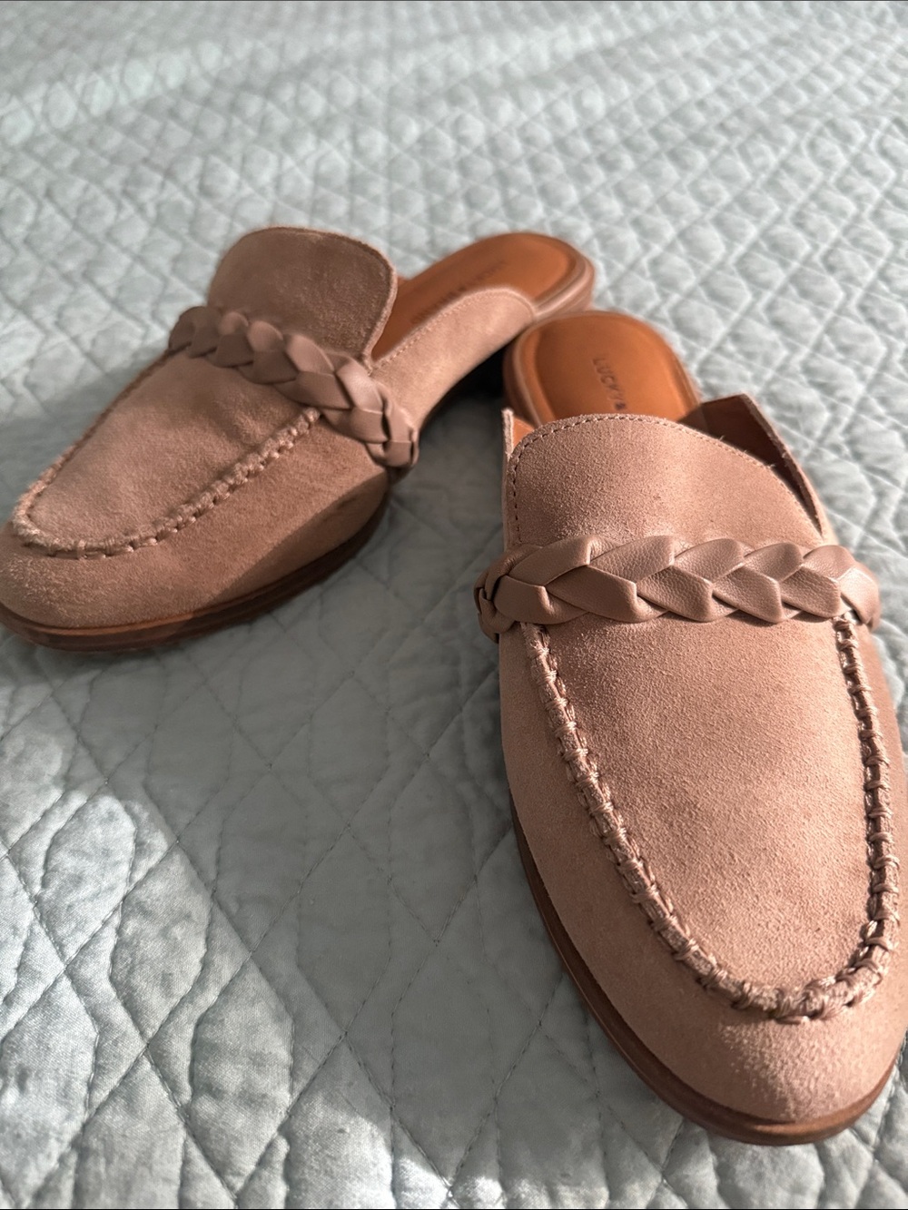 Lucky Brand Cream Suede Braided Slip-On Mules